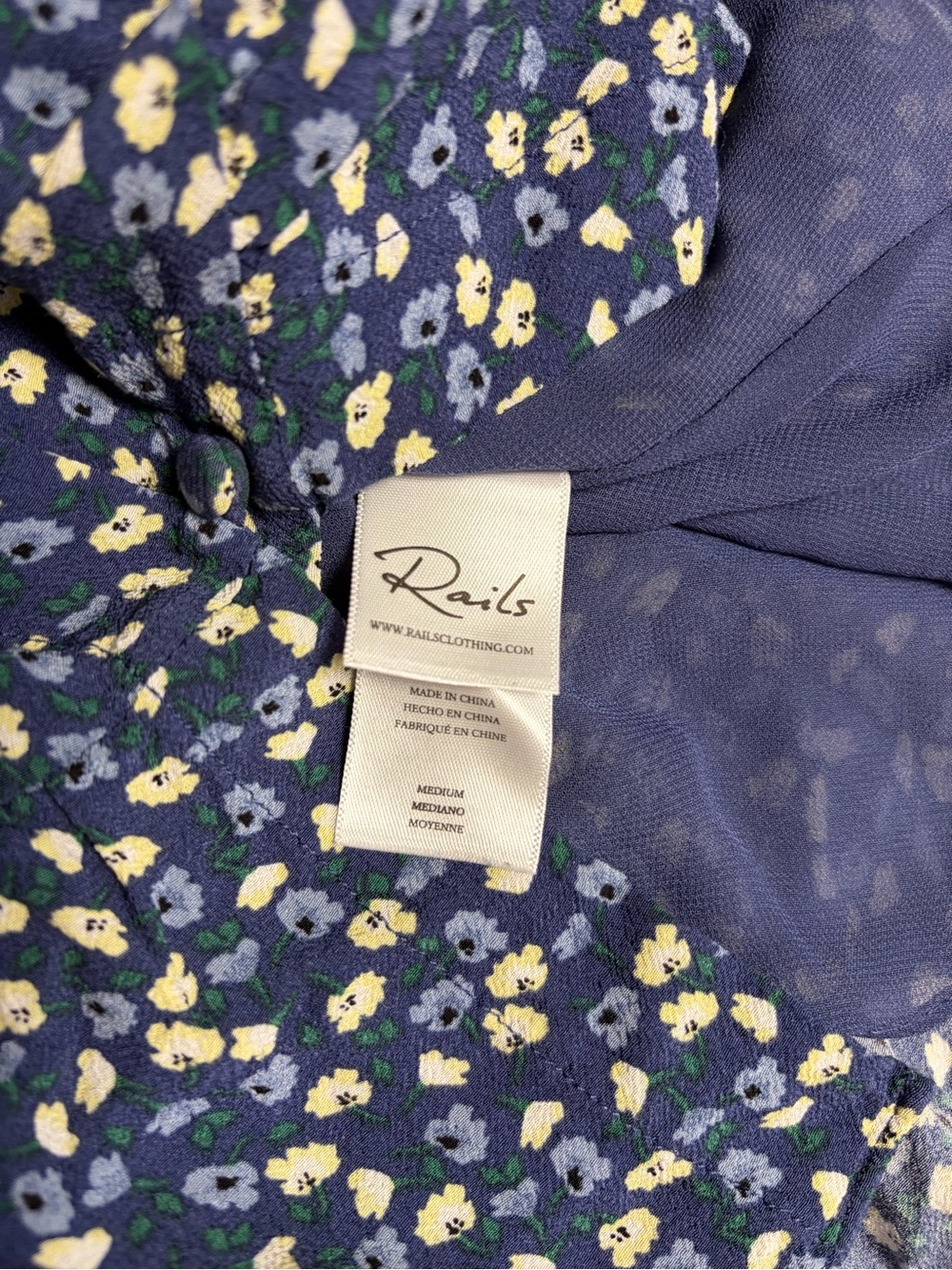 Rails Jade Dress Navy Ditsy Floral Button Front Hi-Low Ruffle Hem Size Medium - Picture 11 of 13